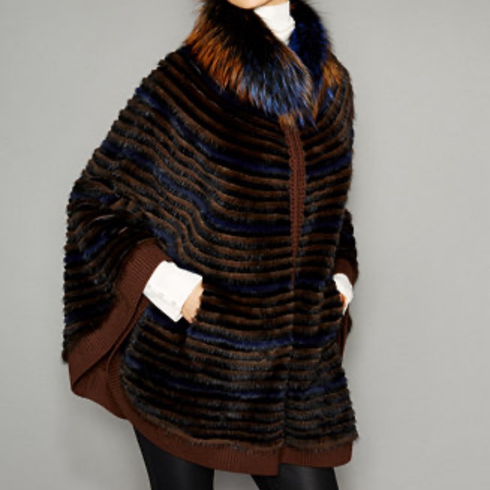 Macy's Fur Vault‎ Brown and Blue Fur Cape